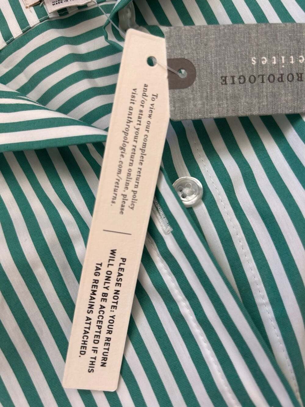 Maeve Soren Green & White Striped Long-Sleeve Shirt Dress Large Petite NWT - Picture 7 of 15